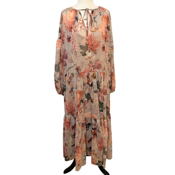 H&M Floral Maxi Dress Oversized XS Tiered Flowy Boho Vacation Women's - Picture 2 of 9